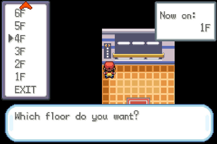 Ride the elevator to the 4th floor. / Pokémon FireRed and LeafGreen