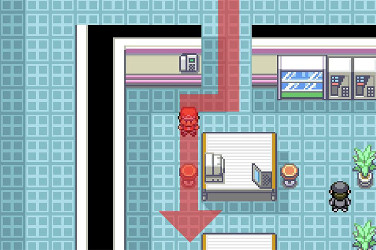 Keep south past the tables. / Pokémon FireRed and LeafGreen