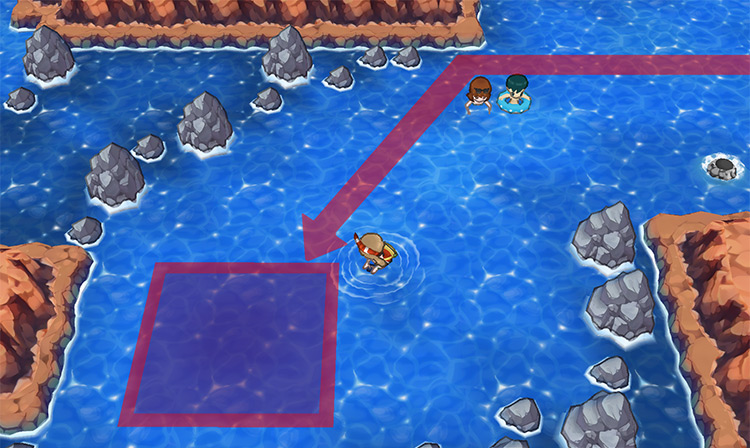 The diving spot by NPCs Rita & Sam / Pokémon Omega Ruby and Alpha Sapphire