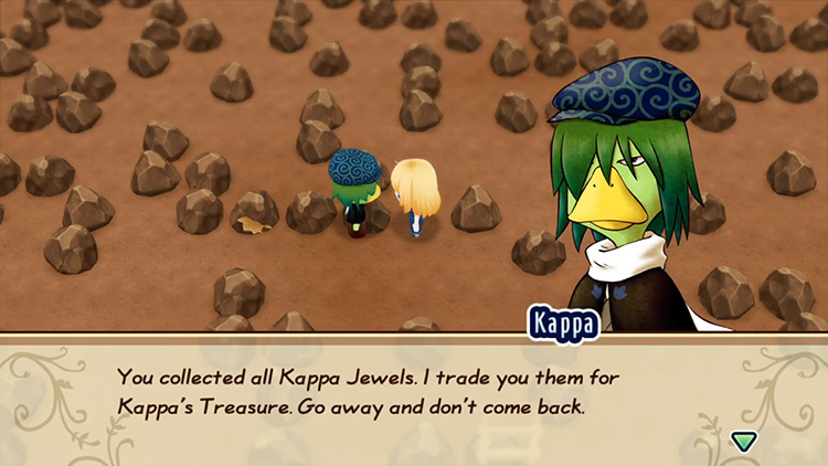 Kappa gives the farmer the Kappa Treasure. Source / Story of Seasons: Friends of Mineral Town