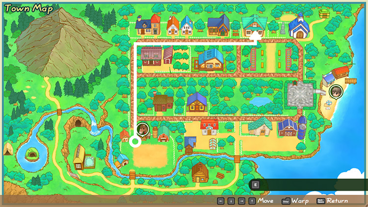 Map of Mineral Town with directions to the Clinic / Story of Seasons: FoMT