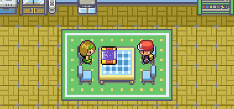 Inside your rival's house near his sister in Pallet Town (FireRed)