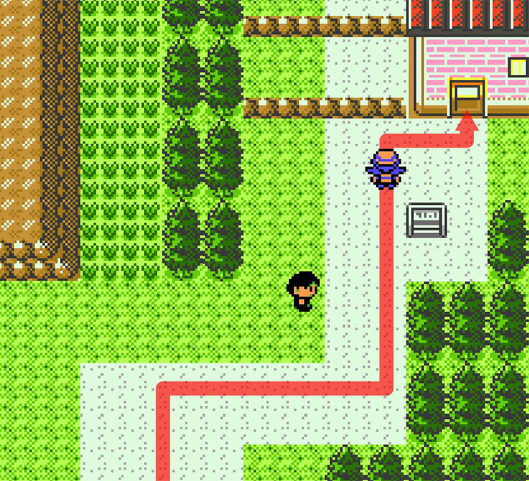 Heading up Route 43 toward the small building (gate) on the right. / Pokémon Crystal