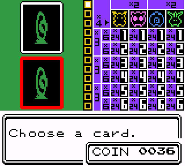 Choosing which card to flip. (Statistically, it doesn’t matter.) / Pokémon Crystal