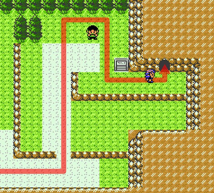 Ice Path entrance in the eastern section of Route 44. / Pokémon Crystal