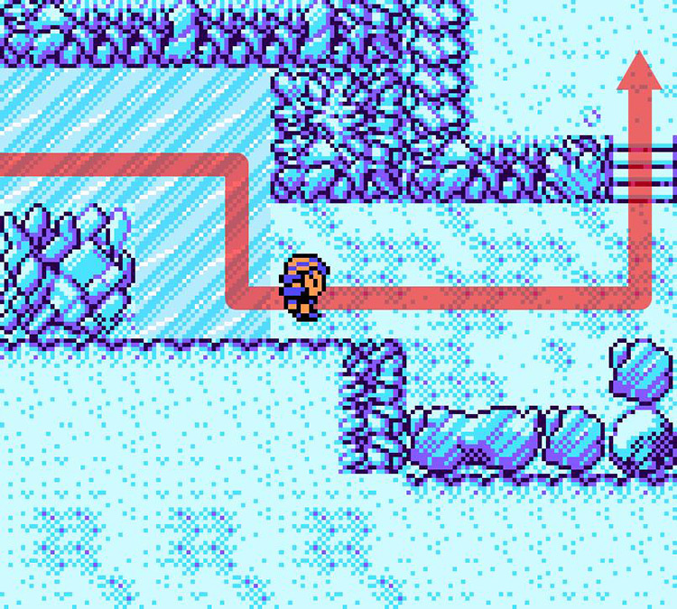 Going further into the Ice Path by climbing some stairs. / Pokémon Crystal