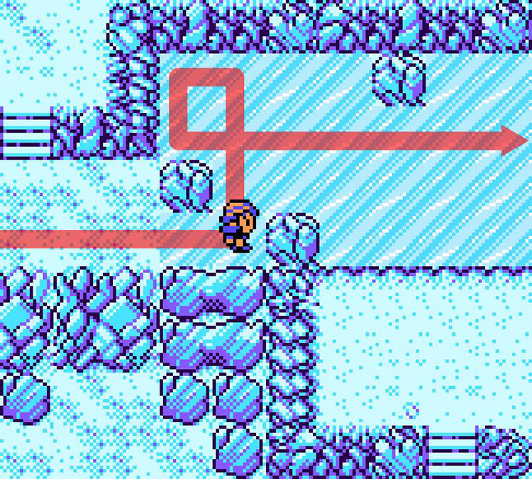 Crossing the ice before HM07 Waterfall’s location. / Pokémon Crystal