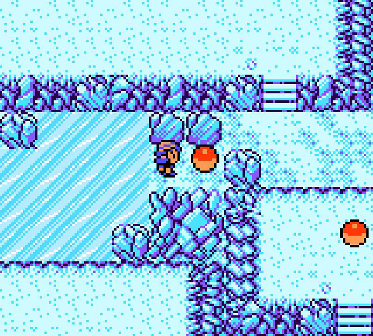 Facing HM07 Waterfall on the ground. / Pokémon Crystal