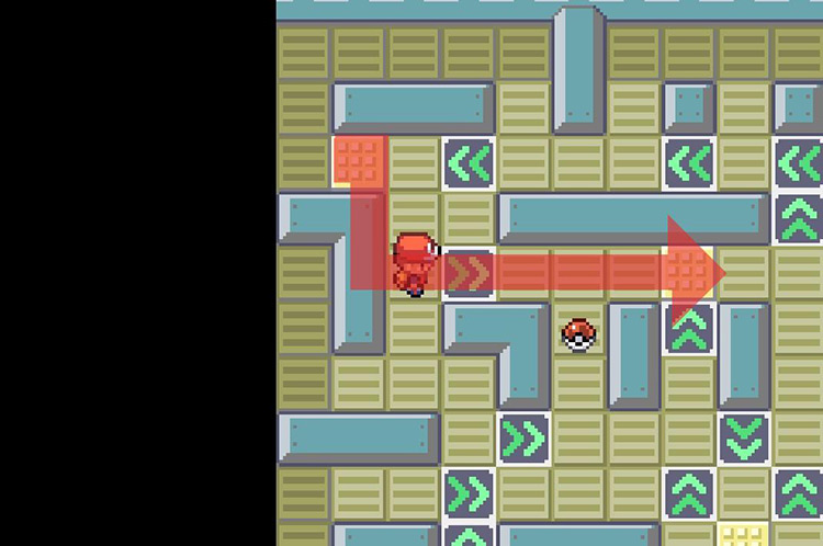Take the arrow tile east to the buffer tile ahead. / Pokémon FireRed and LeafGreen