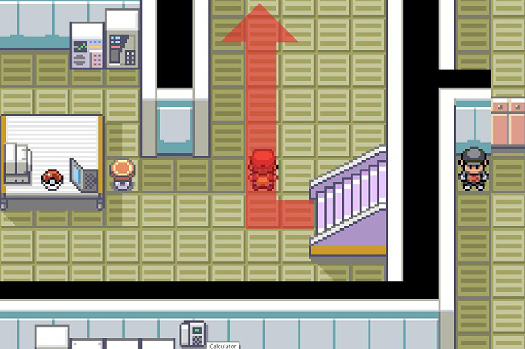 Head north from the bottom of the stairs. / Pokémon FireRed and LeafGreen