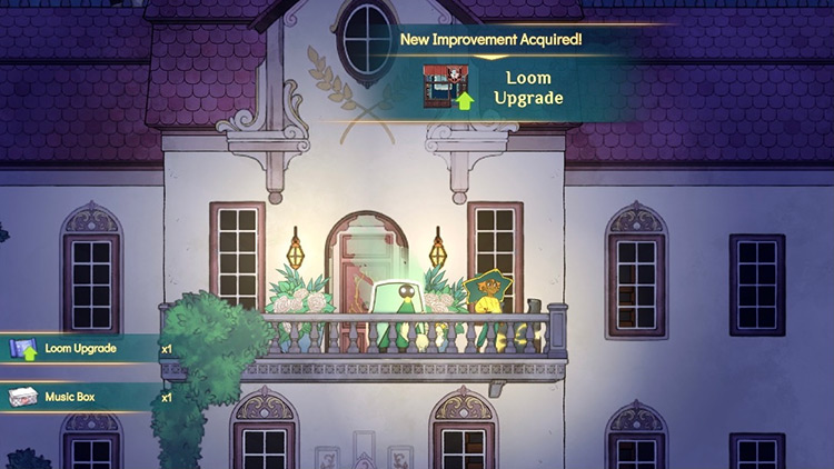 The chest in the villa balcony contains the loom upgrade and Gwen’s music box. / Spiritfarer