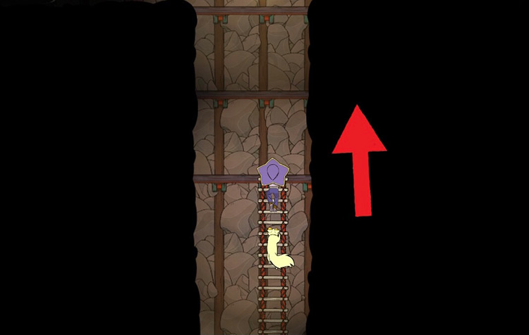 Climbing up a ladder in the mines / Spiritfarer