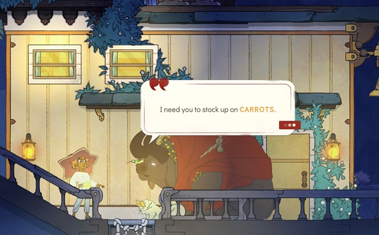 Immediately, the duo will ask you to stock up on carrots / Spiritfarer