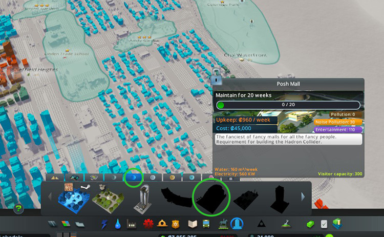 You can see this by hovering over the Posh Mall in the Unique Buildings menu / Cities: Skylines