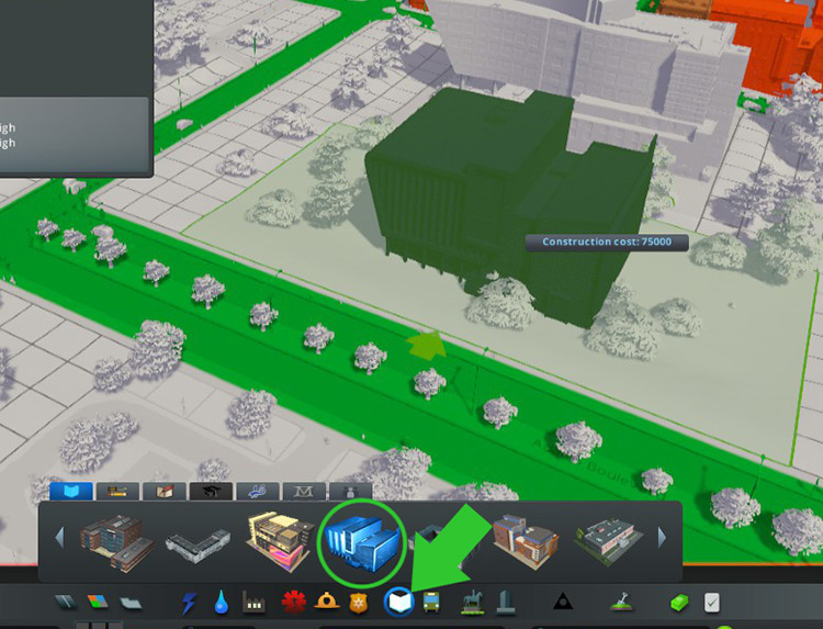 Placing a University from the Education menu / Cities: Skylines