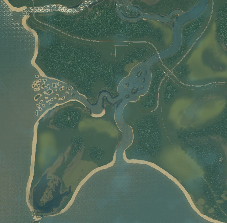 A bird’s eye view of the Pearl Bay map / Cities: Skylines