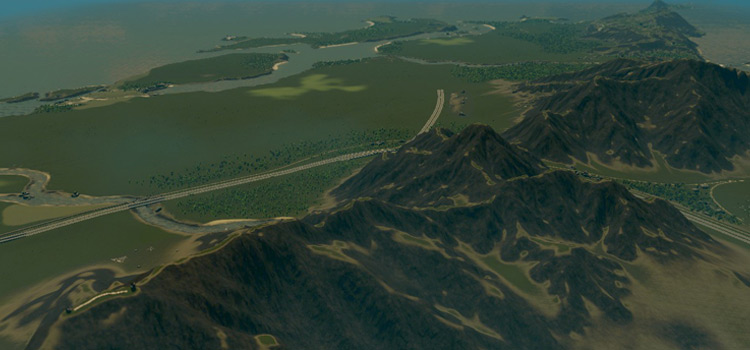 The mountain ranges in the Roslyn Peninsula Map (Cities: Skylines)