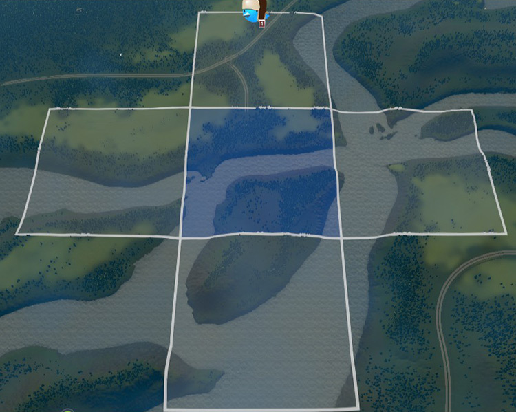 The four tiles adjacent to your starting tile on Woodgarden / Cities: Skylines