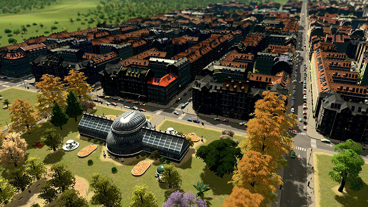 A botanical garden right next to a large residential area / Cities: Skylines