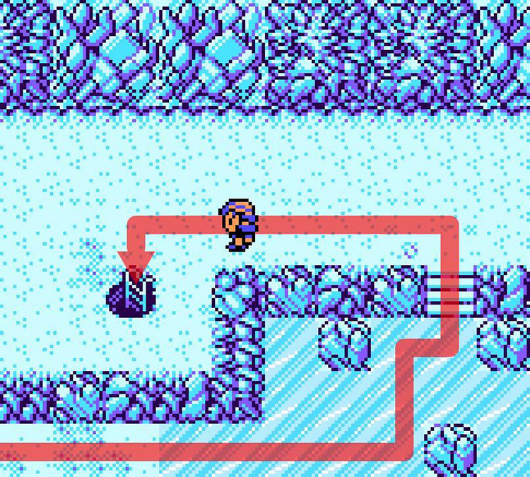 Crossing the frozen floor in B1F to reach the ladder to B2F. / Pokémon Crystal