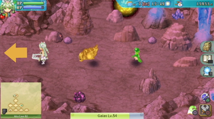 A small room in Idra Cave B2 with a path heading west / Rune Factory 4