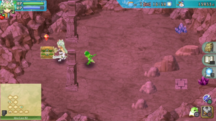 A treasure chest containing Double Sonic in Idra Cave B2 / Rune Factory 4