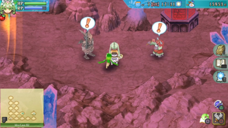 A room in Idra Cave B2 with a barrier in the west / Rune Factory 4
