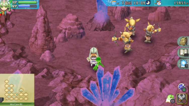 A room in Idra Cave B2 where a wall of boulders cuts across / Rune Factory 4
