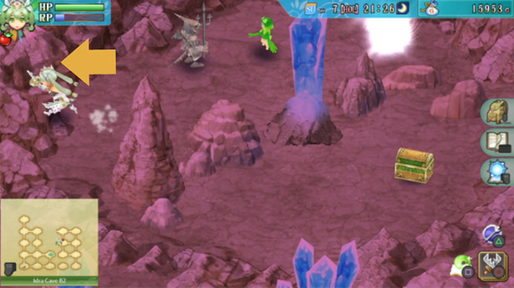 A room in Idra Cave B2 with a hidden path on the west / Rune Factory 4