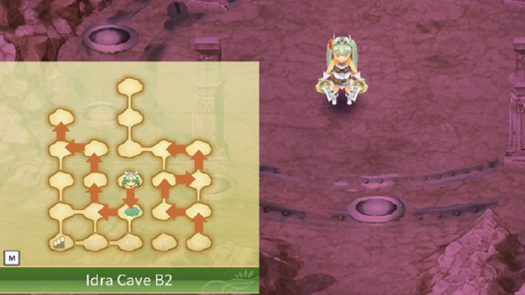 A map displaying the way back to the room with the pipes and metal flooring / Rune Factory 4