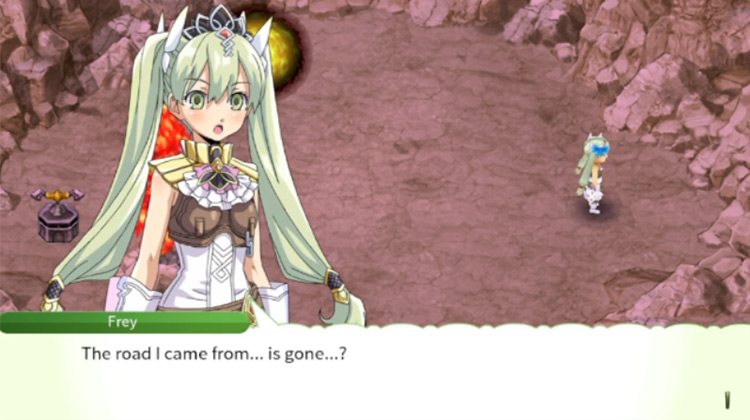 Frey commenting on the disappearing path in Idra Cave / Rune Factory 4