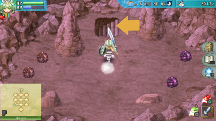 A staircase leading to a lower floor in Idra Cave / Rune Factory 4