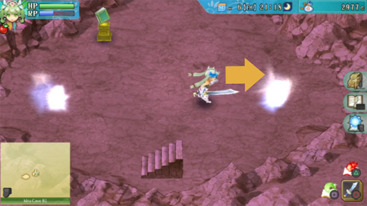 An area with two portals in Idra Cave B1 / Rune Factory 4