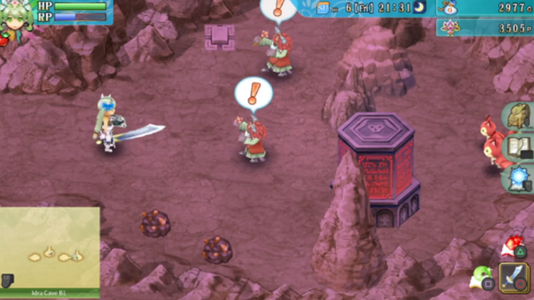 A room in Idra Cave where two Chipsqueeks are trapped behind a red pillar / Rune Factory 4