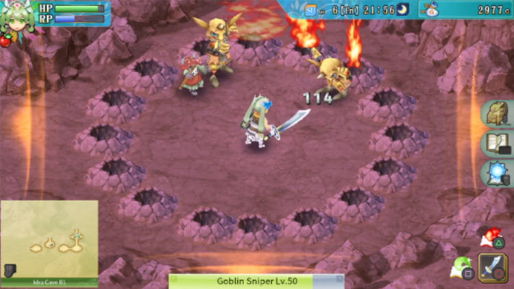 An intersection in Idra Cave B1 with a circle of geysers / Rune Factory 4