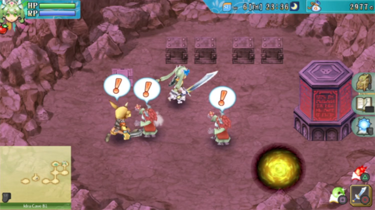 A red pillar blocking the way to a treasure chest in Idra Cave B1 / Rune Factory 4