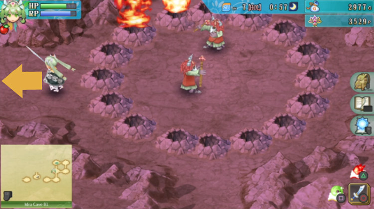 A room in Idra Cave B1 with a circle of geysers / Rune Factory 4