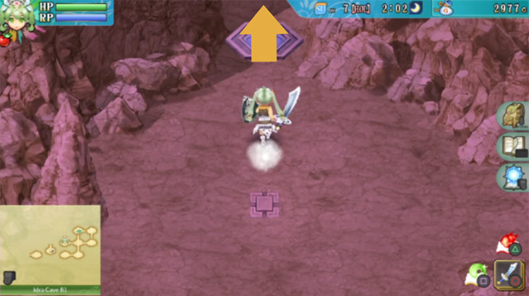A room with a blue pillar in Idra Cave B1 / Rune Factory 4