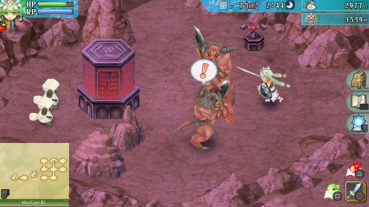 Two Woolies trapped behind a red pillar in Idra Cave B1 / Rune Factory 4