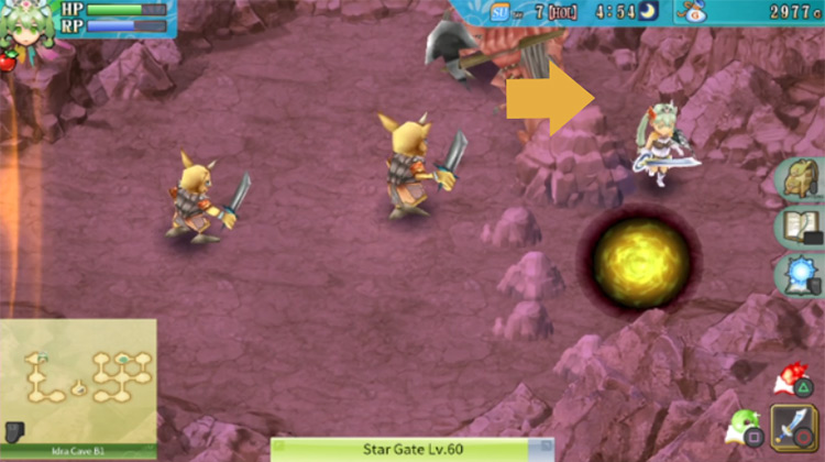 A small gap by a boulder in a room in Idra Cave B1 / Rune Factory 4