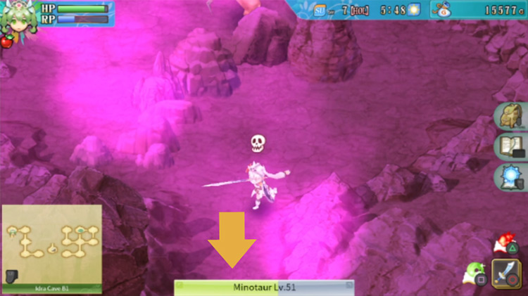 A room in Idra Cave B1 filled with a poisonous pink fog / Rune Factory 4