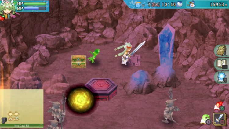 A room with a red pillar in Idra Cave B2 / Rune Factory 4