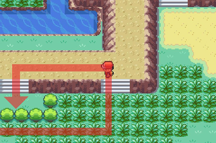 Follow the rocky platform to a set of stairs / Pokémon FireRed & LeafGreen