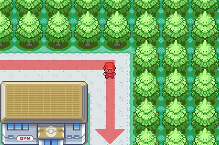 Turn south on the path around the Gym / Pokémon FRLG