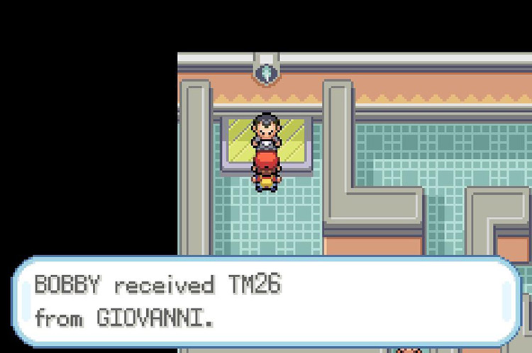 Giovanni giving you TM26 Earthquake / Pokémon FRLG
