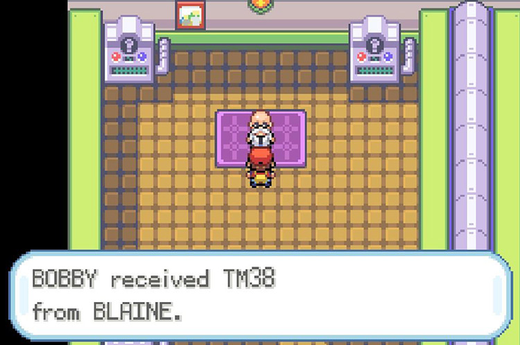 Gym Leader Blaine giving you TM38 Fire Blast / Pokémon FRLG