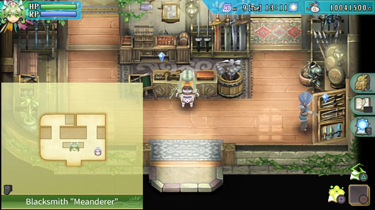 The interior of the Blacksmith “Meanderer” shop / Rune Factory 4