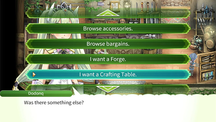 The option to buy a Crafting Table from Bado’s shop / Rune Factory 4