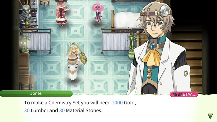 The cost to purchase a Chemistry Set at the Tiny Bandage Clinic / Rune Factory 4