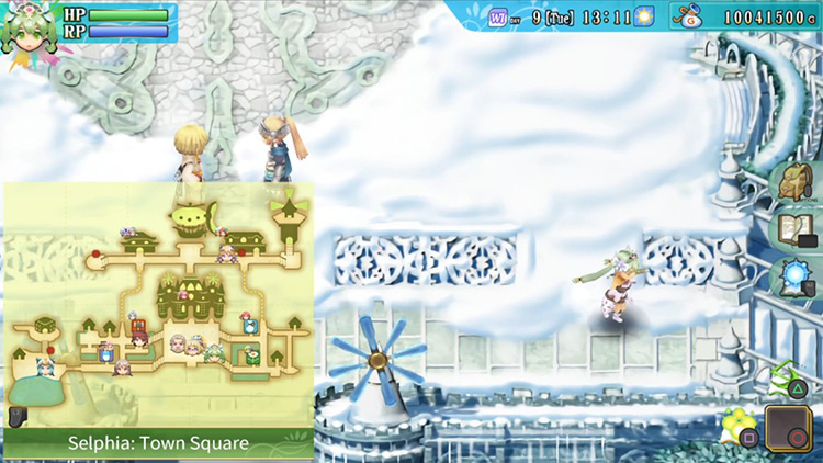 An exit along the southeast corner of Selphia: Town Square / Rune Factory 4